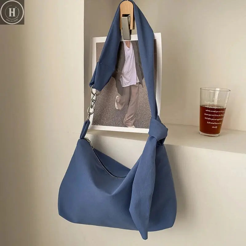 Black Crossbody for Women Girls Handbag Shopper Casual Solid Simple Chain Knotted Straps Messenger Shoulder Totes Bags HALALZEN