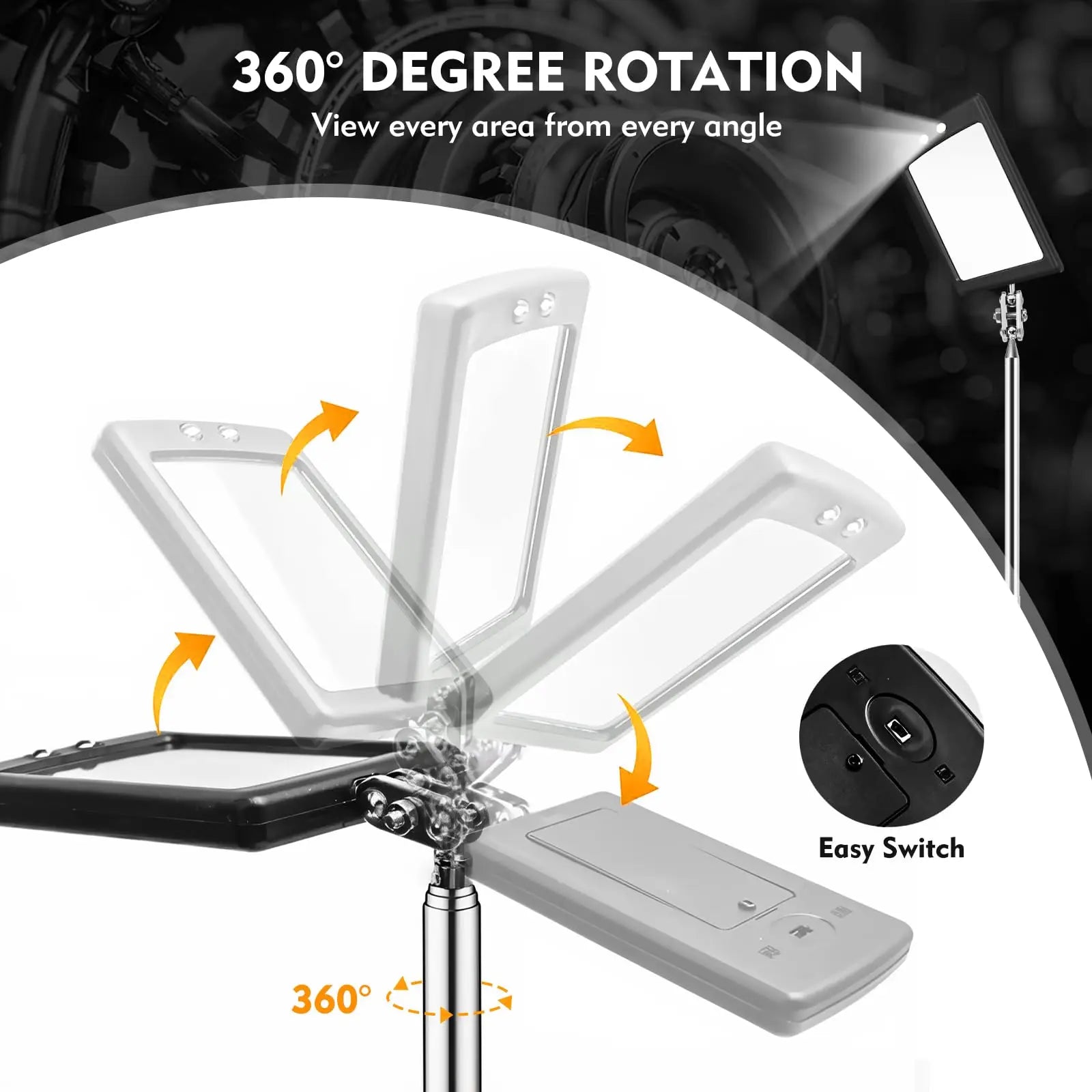 50mm Detection Folding Mirror 360° Rotating Reflector Universal Auto Repair Tool Accessory Telescopic Bottom Inspection Mirror