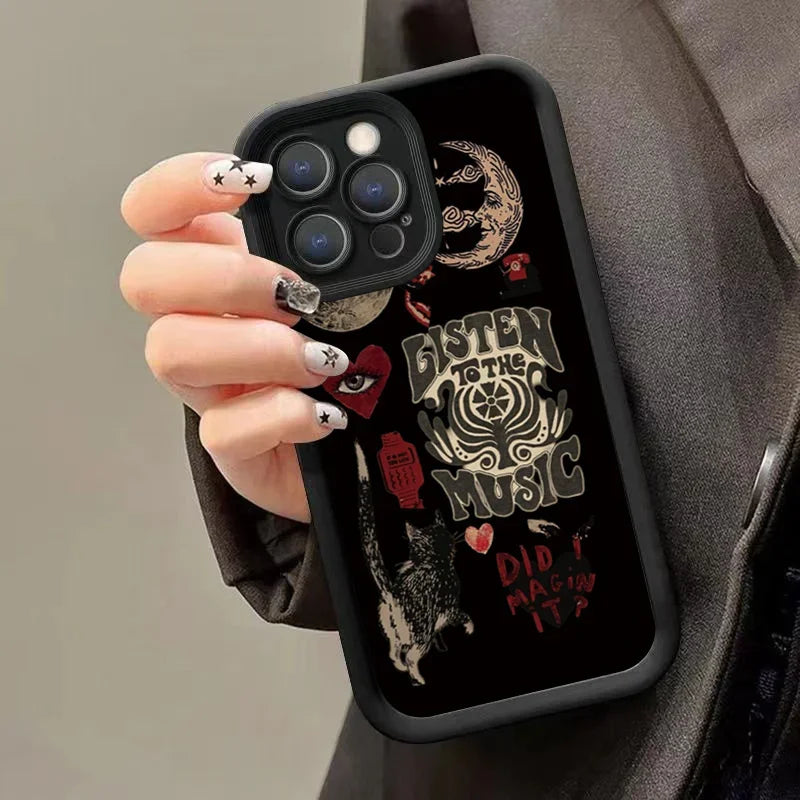 Aesthetic Glass Printed Sun & Moon Silicone Phone Case for IPhone 16 14 12 13 11 15 Pro Max X XS 7 8 Plus Shockproof Soft Cover