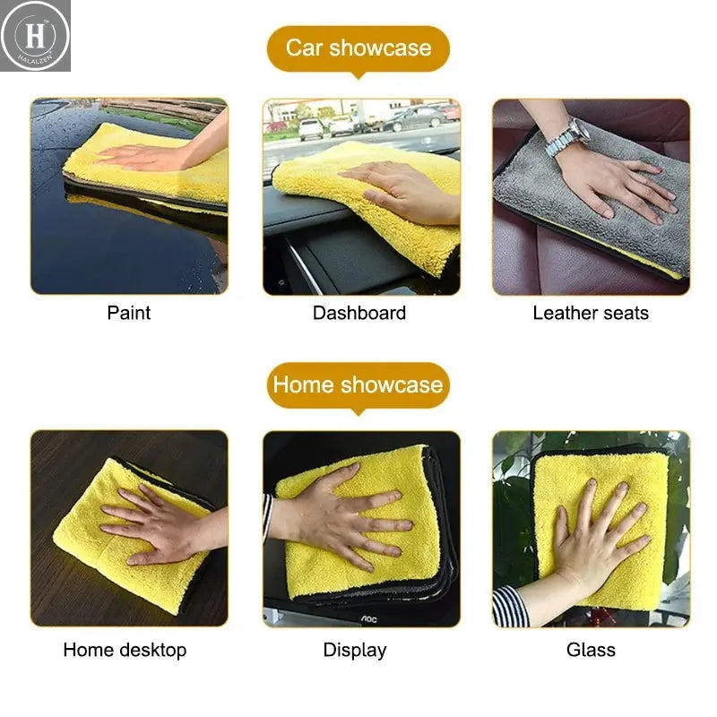 SEAMETAL Microfiber Car Wash Towel Ultra-Soft Scratch-Free Car Cleaning Towel Double-Side 400GSM Drying Cloth High Absorbency HALALZEN