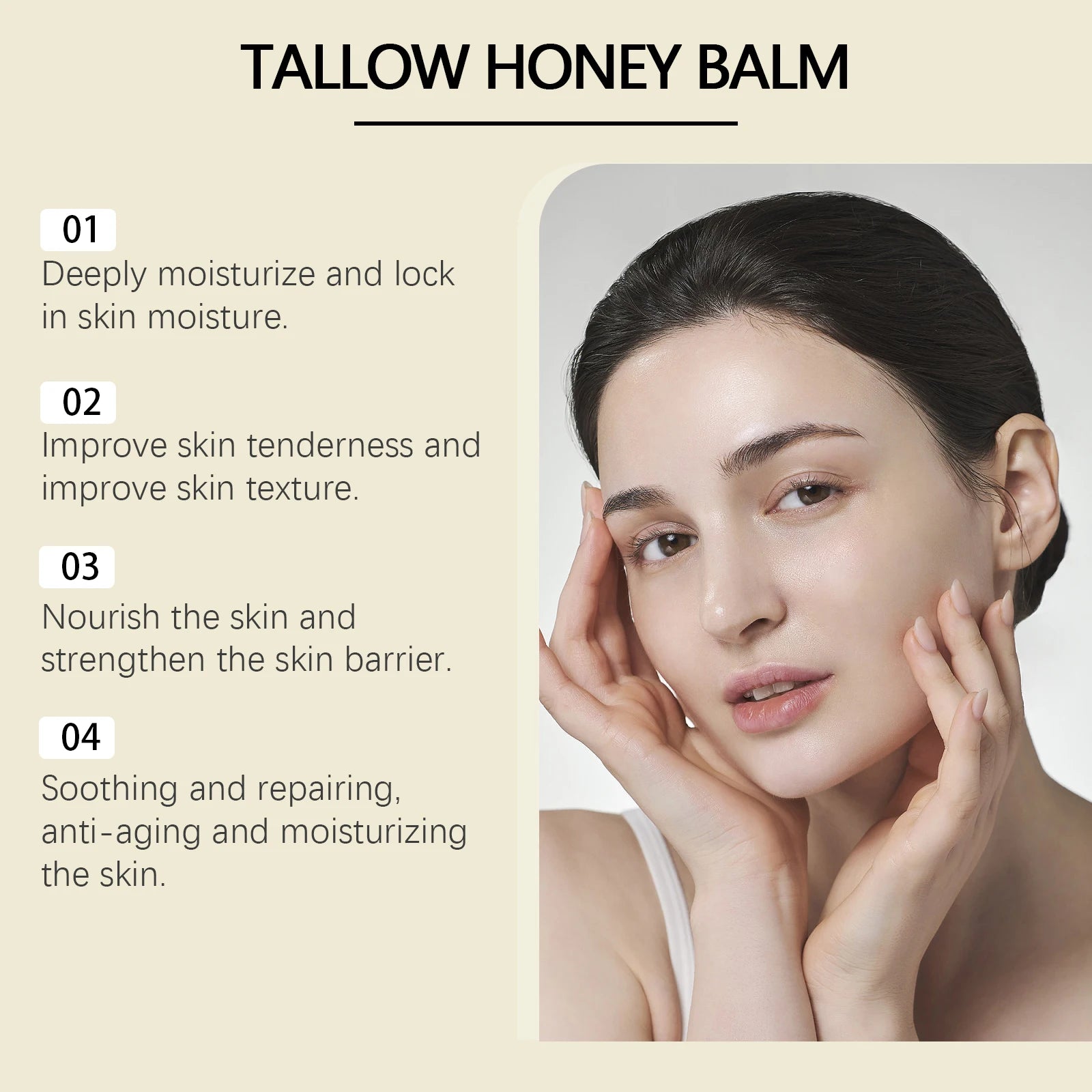 WoodSleep 60g Beef Tallow Honey Face Moisturizer - Intense Hydration for Dry Skin, Anti-Chapping Winter Skincare for Women & Men
