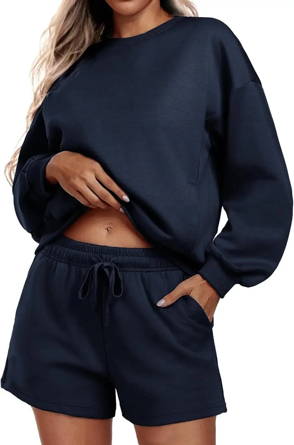 Women's 2-Piece Set Sportswear Casual Long Sleeve Hoodie And Shorts Outfit Polyester Fiber Made in China Trending 2025 Cross-Bor