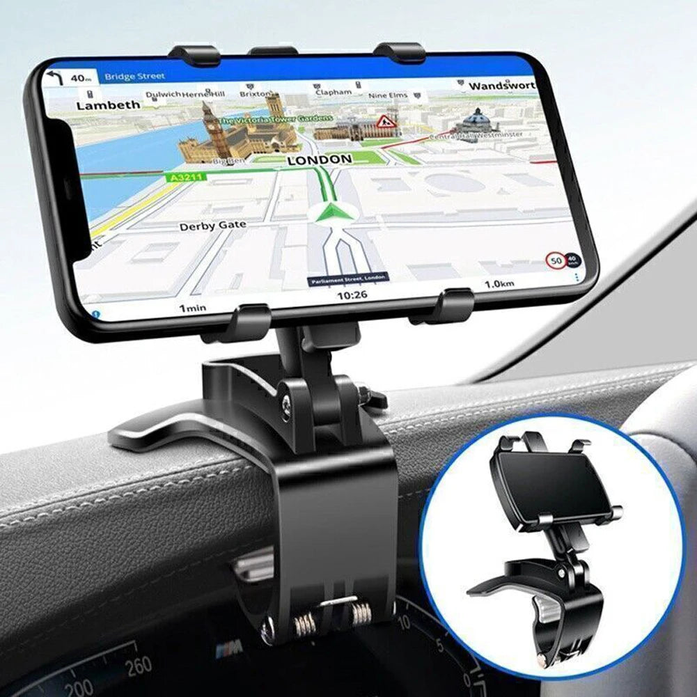 Car Dashboard Support 360 Degree Rotating Car Mobile Phone Mount Foldable Dashboard Adjustable Spring Clip Cell Phone Holder