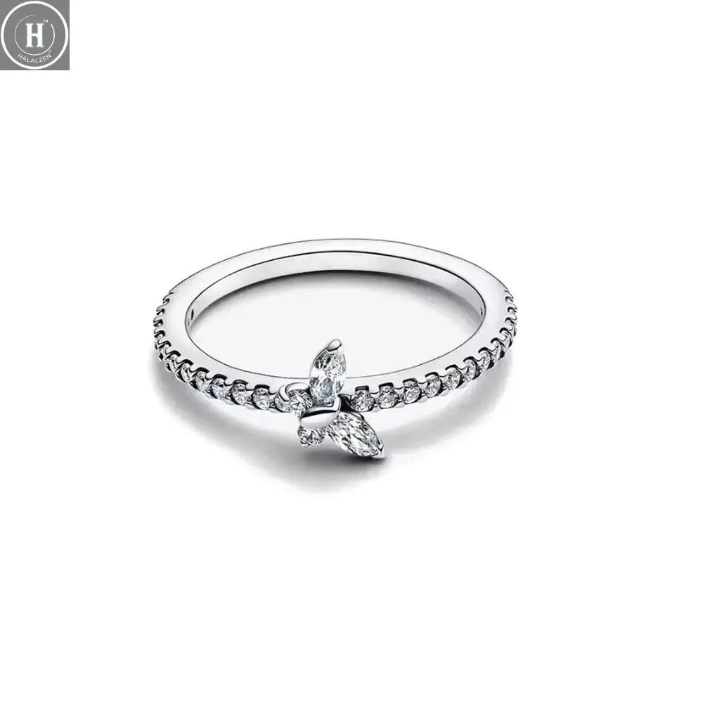 2026 Bestseller 925 Silver, Heart-Shaped Butterfly Ring, Sizes 6, 7, 8, 9, Perfect for European Women's Exquisite Charm Jewelry HALALZEN