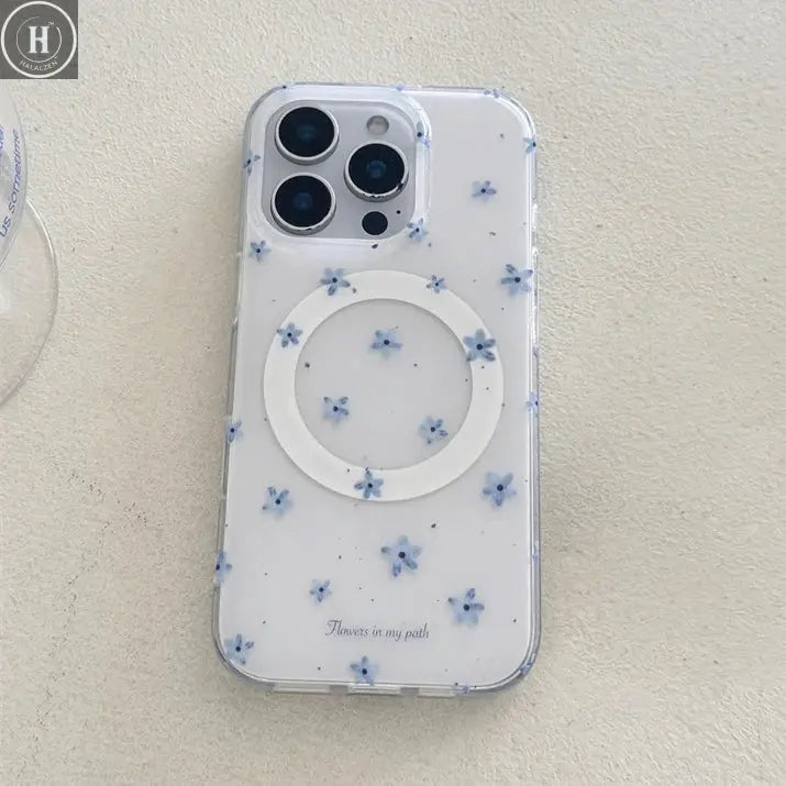 Korean Ins Flower Magnetic Stand Phone Case For iPhone 16 Pro 15 14 13 Pro Max Cover with Magsafe Card Holder Cute Cases Funda Halalzen UK