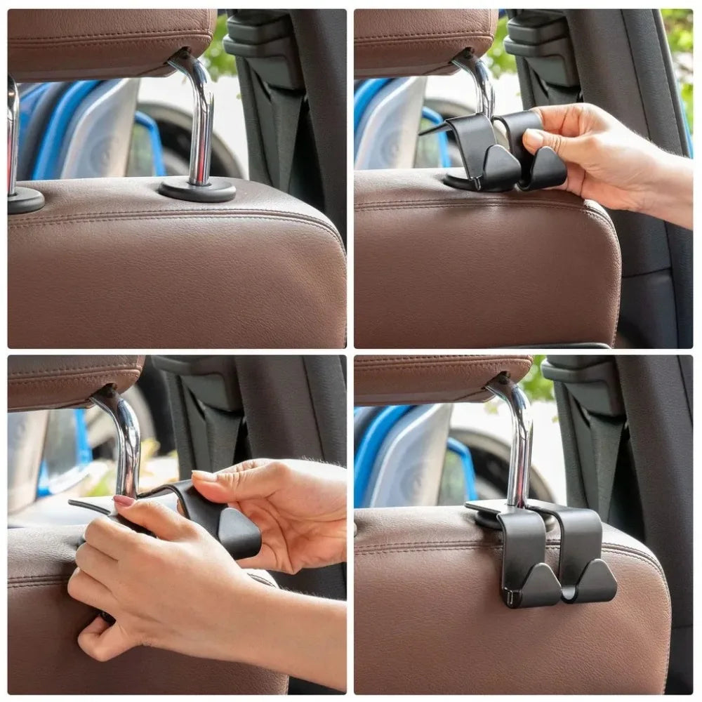 1/2PCS Car Seat Headrest Hook 4 Pack Hanger Storage Organizer Universal for Handbag Purse Coat Fit Universal Vehicle Car Black