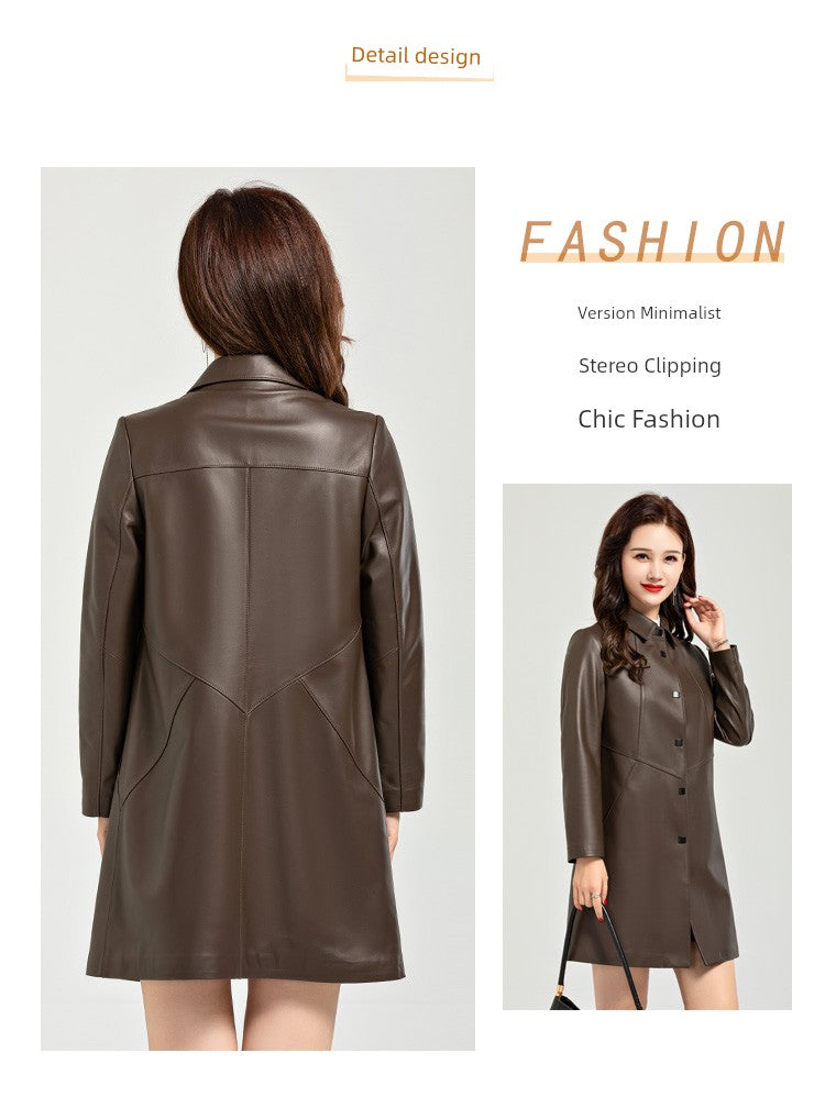 Waist Trimming Casual Haining Ladieswear Mid Length Long Length Genuine Leather Clothes