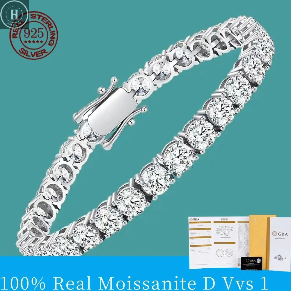 S925 Sterling Silver High Quality Fashionable  D Color VVS1 Full Moissanite Tennis Bracelet for Women Wedding Engagement Jewelry HALALZEN