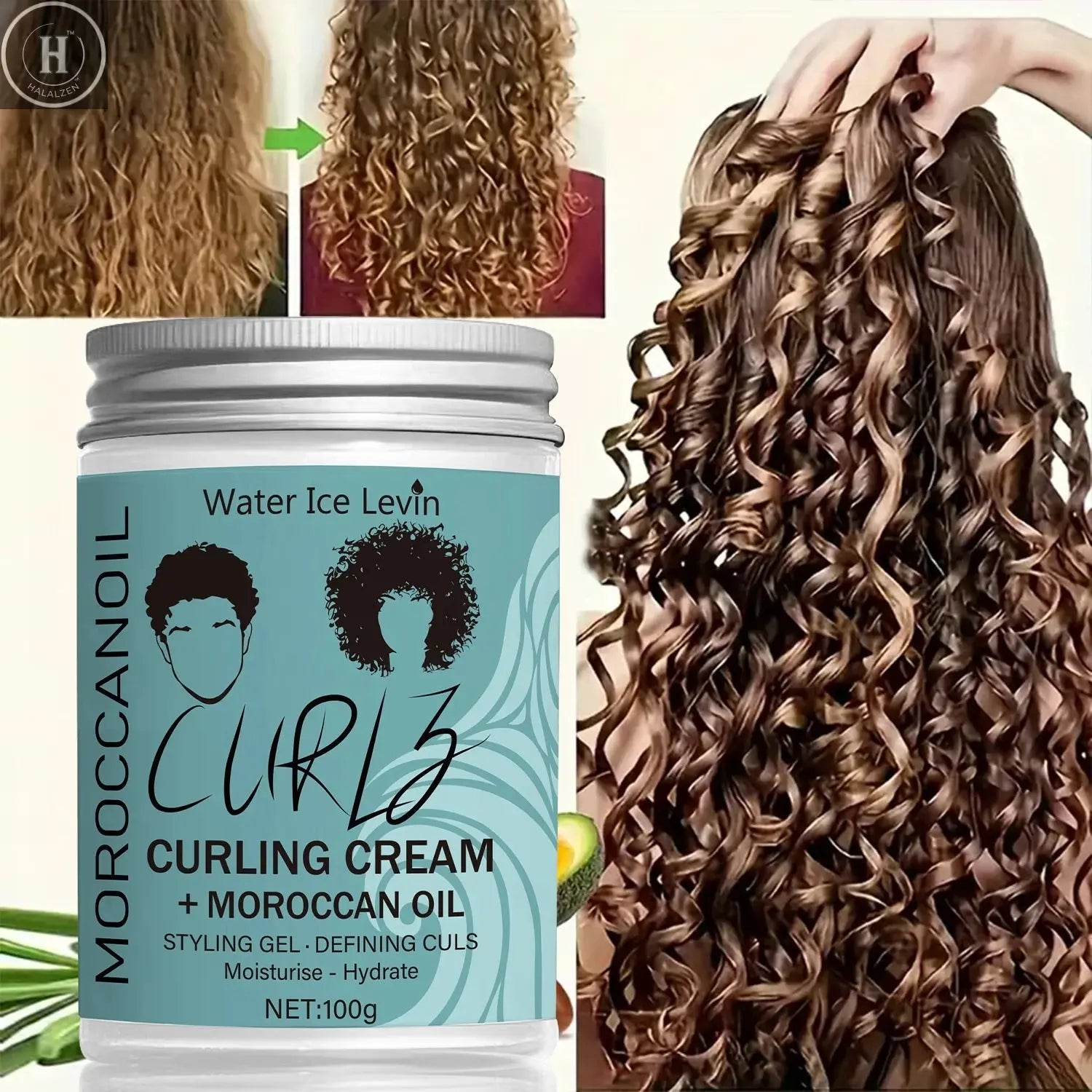 Coconut Oil Curling Cream - Hydrating Curl Definition, Softness & Shine, Frizz Control, Winter Hair Care, All Hair Types HALALZEN