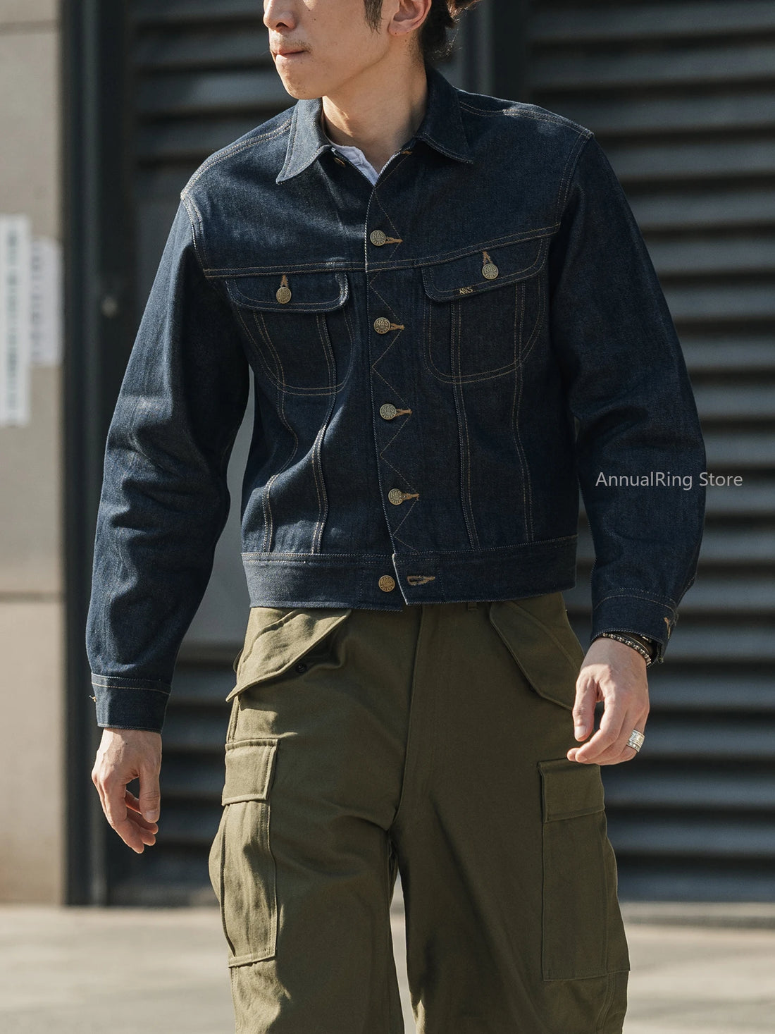 NON STOCK FLYERS Primary Color Left Oblique Anti-shrink Denim 101J Short Denim Jacket Retro Knight Jacket