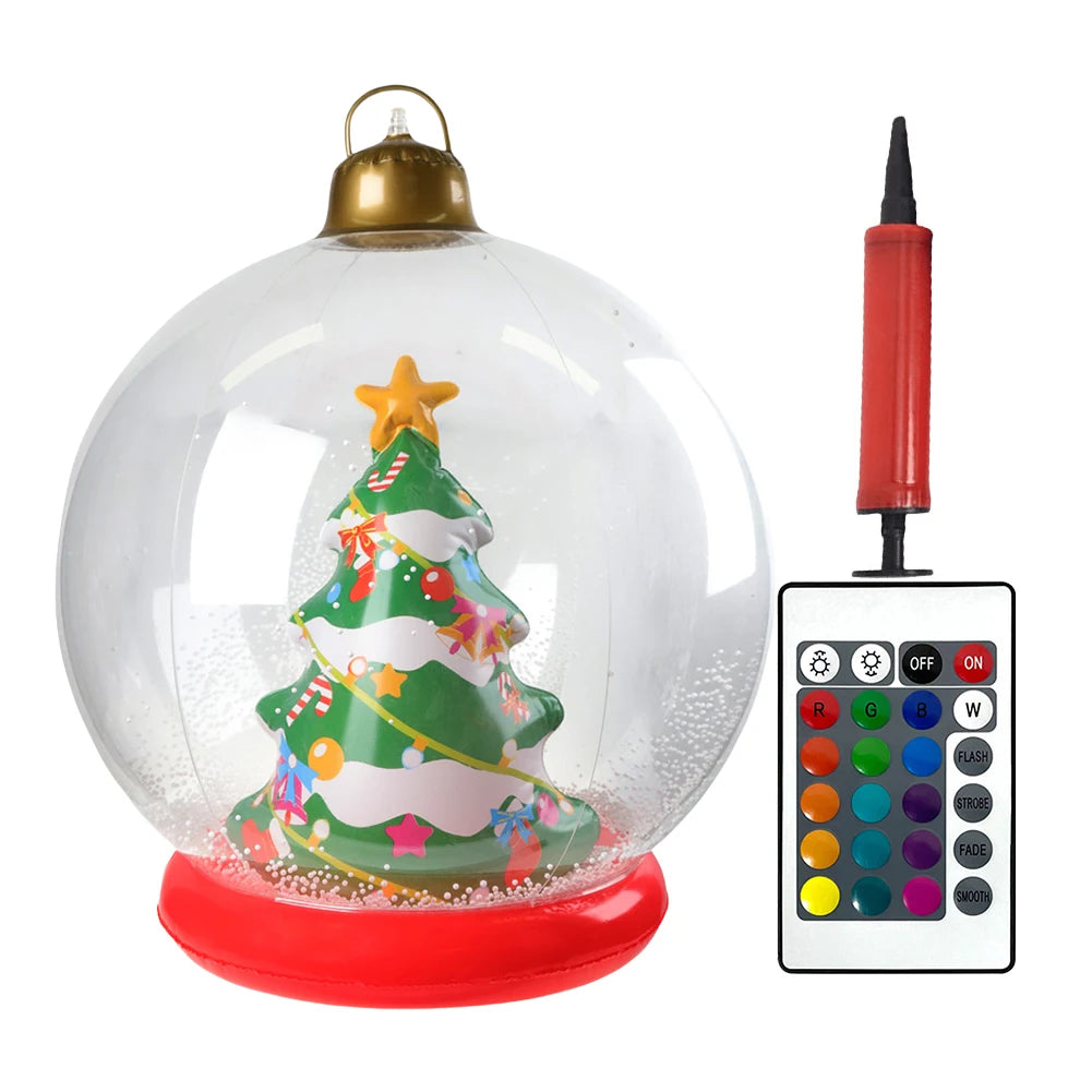 60CM PVC Inflatable Christmas Ball Giant Inflatable Christmas Balls with RGB Light W/ Remote Christmas Decorations Ball Sets