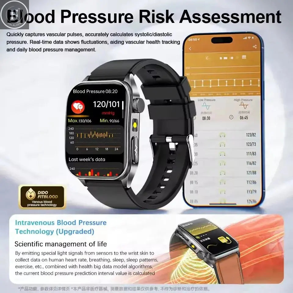 2026 New Health Smart Watch Laser Therapy Reduce Three Highs Blood Oxygen Pressure Uric Acid Blood Lipid ECG Smartwatch For Man HALALZEN