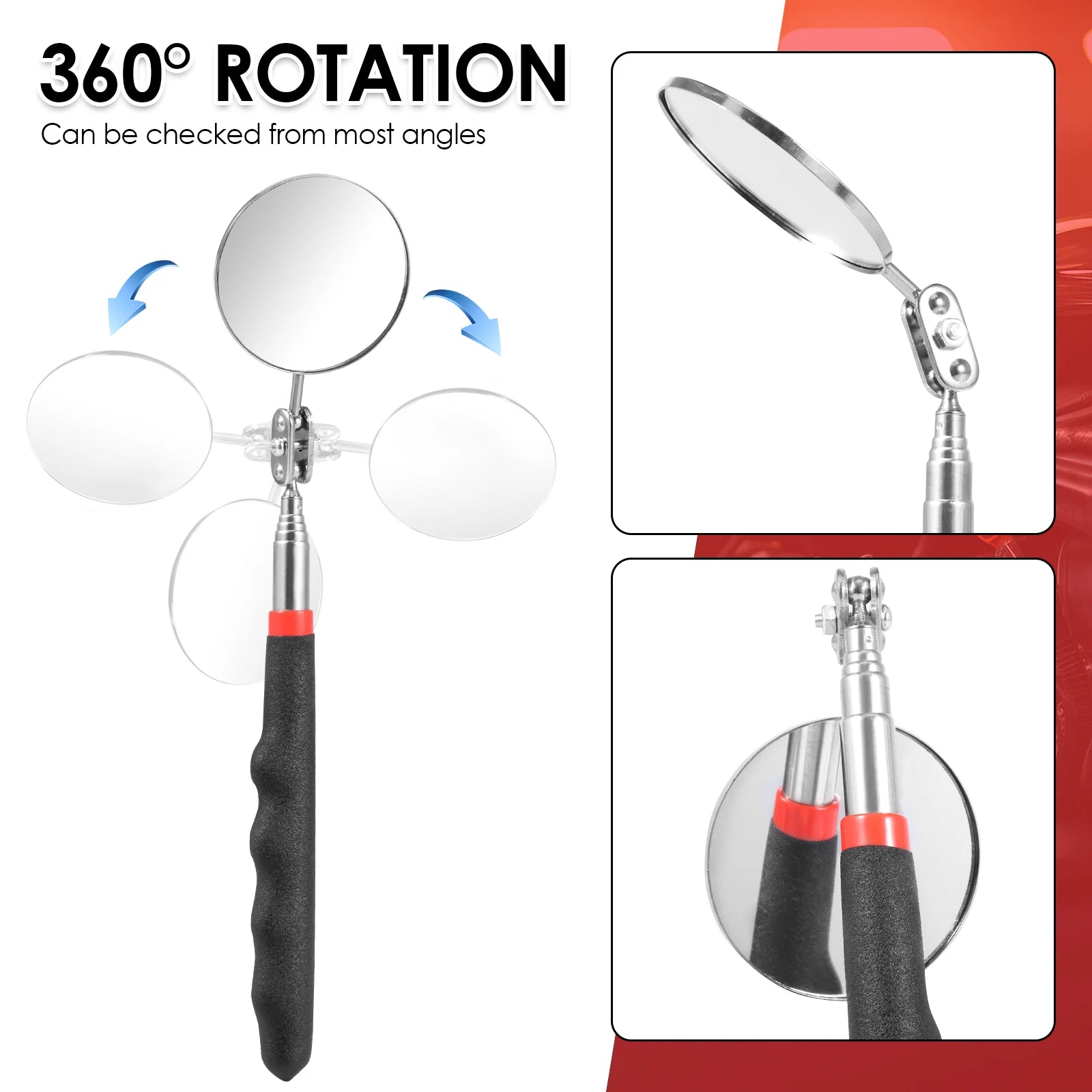 5Pcs 360° Inspection Mirror Adjust Telescoping Mirrors Extend Mechanic Tools Inspection Mirror Telescopic Handle Repairing Tools