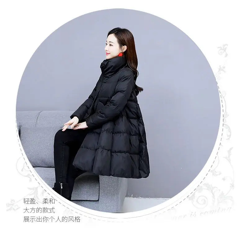 Womens Padded Down Jacket Long Loose Coat A-line Poncho Parkas Thick Skirt Cotton Outwaer Female Fashion New Winter Jacket