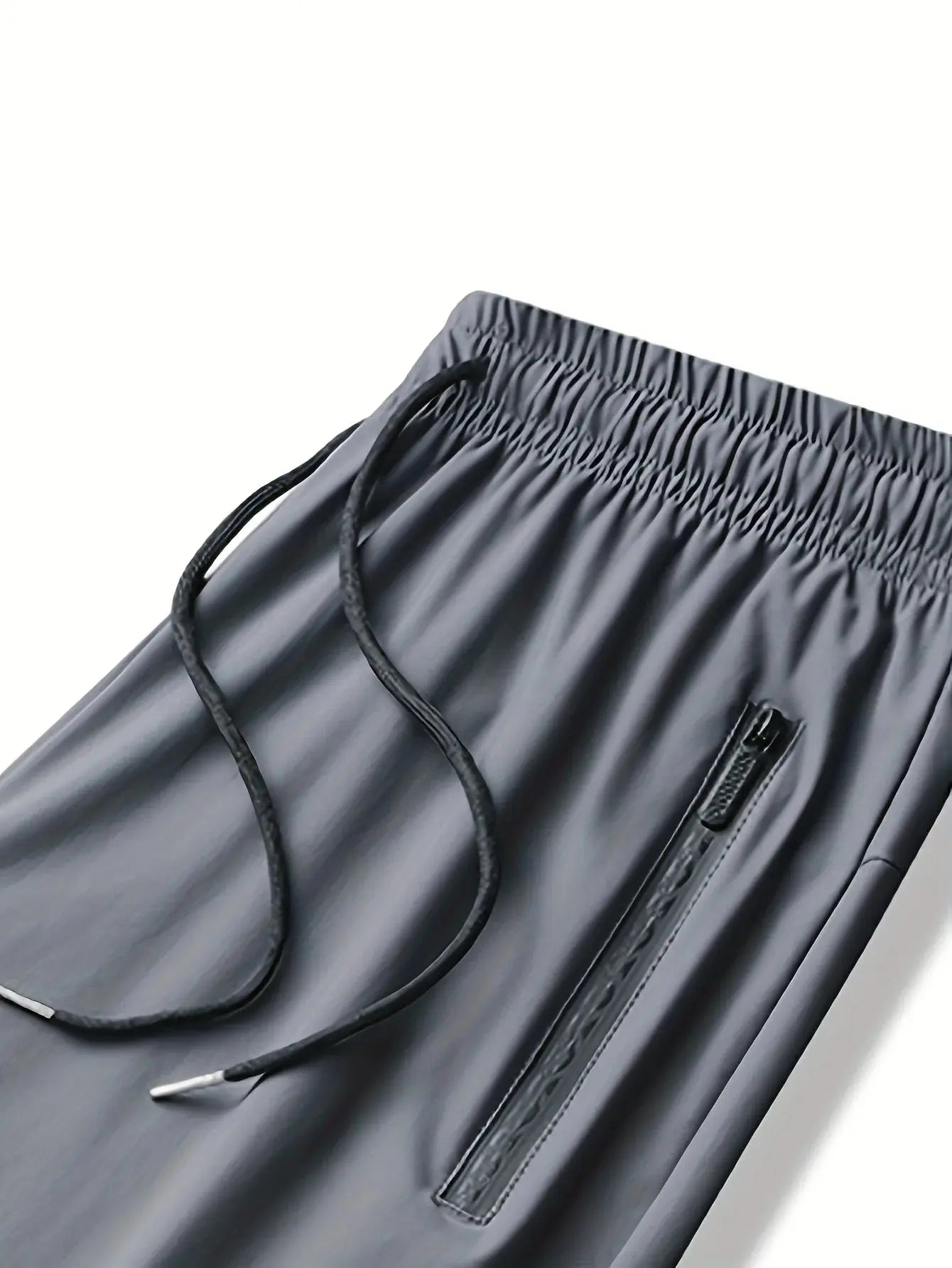Men's Waist Drawstring Quick-drying High Elasticity Solid Color Sports Training Outdoor Long Pants With Zipper Pockets Halalzen UK