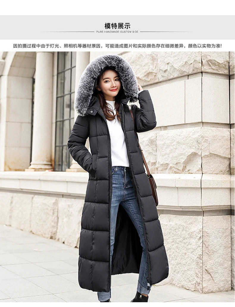 Fashion Warm Hooded Winter Coat Women Fur Collar Jacket Casual Bisic Coats Female Lady Lengthen Thickening Waterproof Slim Parka