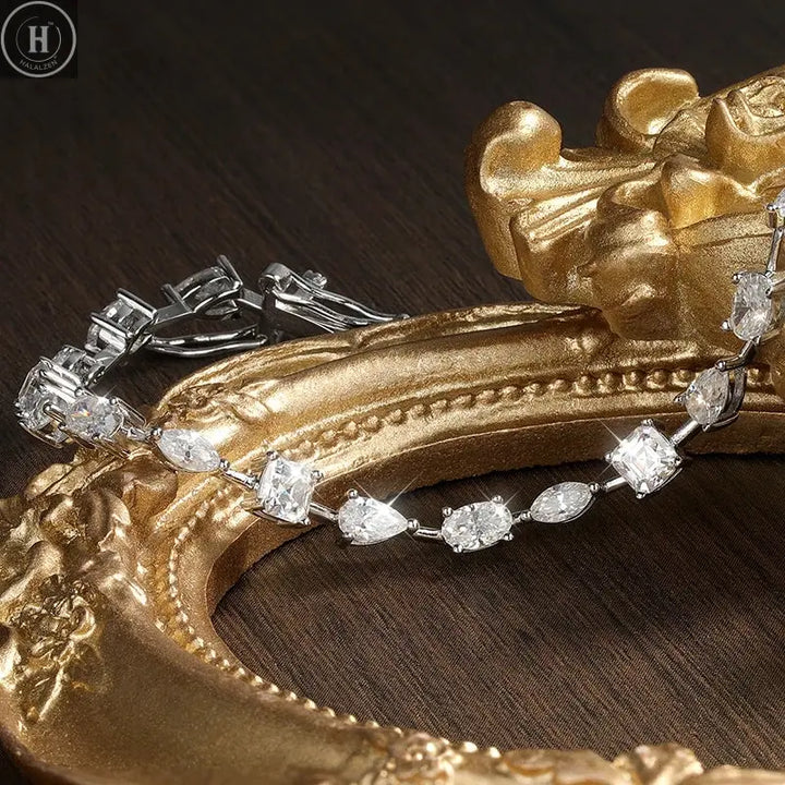 KNOBSPIN 6.3 - 8.1ct Moissanite Tennis Bracelets for Women Men D VVS1 Lab Grow Diamond s925 Sterling Silver Plated 18k Bracelet HALALZEN