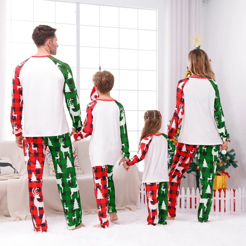 Christmas Family Pajamas Matching Set Reindeer Print Long Sleeve Tops and Striped Pants Sleepwear for the Holidays