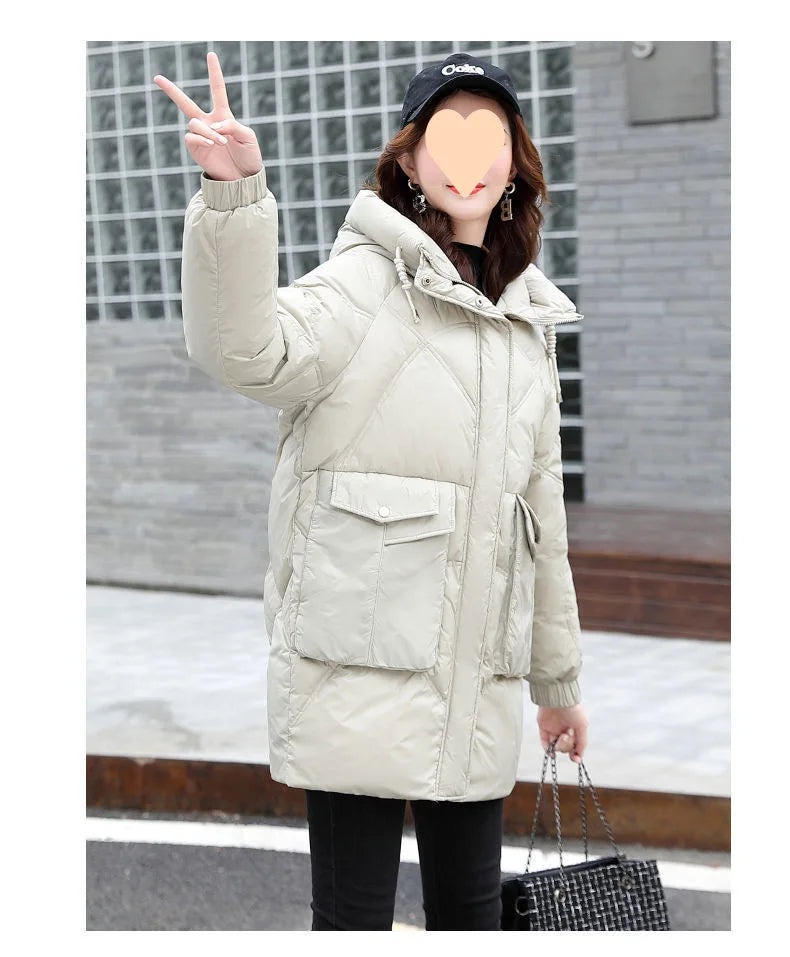 2024 New Women Jacket Winter Parkas Long Coat Fur Collar Hooded Glossy Overcoat Female Cotton Padded Parka Waterproof Outwear