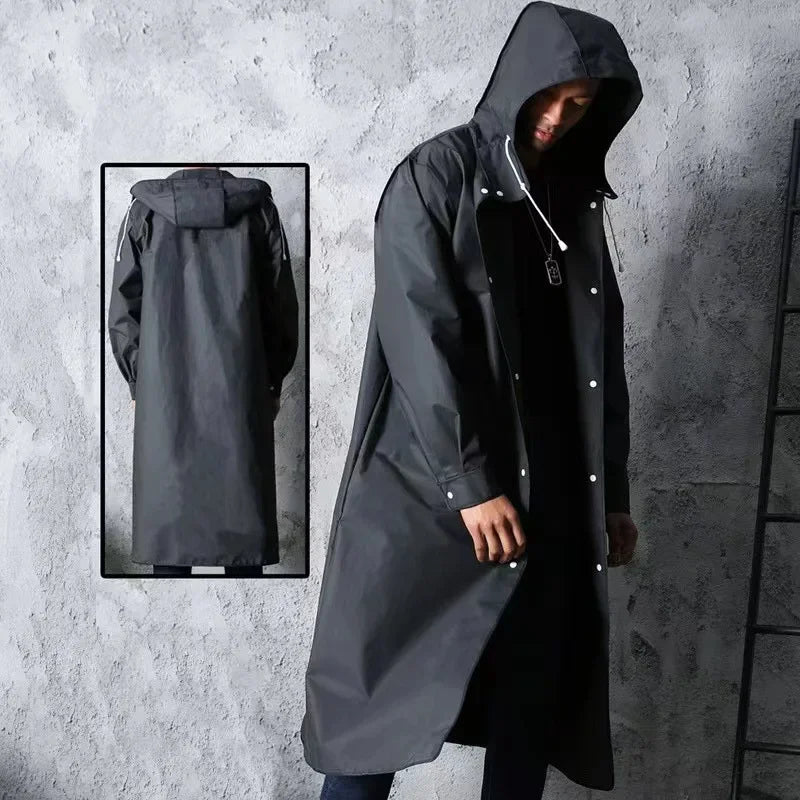 New Black Fashion Adult Waterproof Long Raincoat Ladies Men Raincoat Hooded Outdoor Hiking Trip Fishing Mountaineering