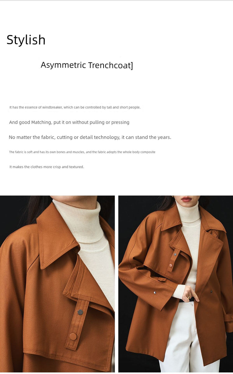 Iulv Spring & Fall New Arrival Korean Style Sense of Design Asymmetric Loose Casual Commuting Elegant Mid Length Long Length Trench Coat Outwear Women