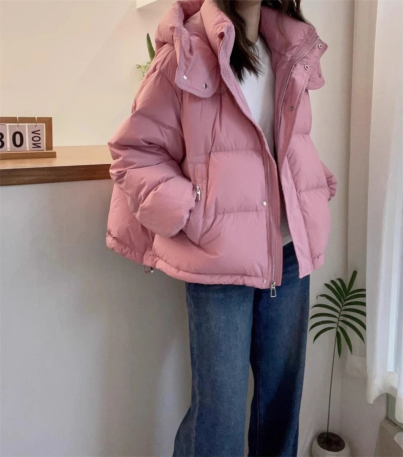 Women's Winter Padded Jacket Coat 2024 New Cotton Hooded Solid Thick Parka Waterproof Puffy Korean Fashion Oversize Outdoor