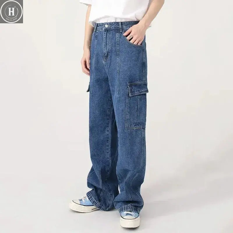 Men Baggy Oversize Cargo Jeans Male Wide Streetwear Hip Hop Pants Harajuku Fashion Straight Leg Black Blue Loose Denim Pants Halalzen UK