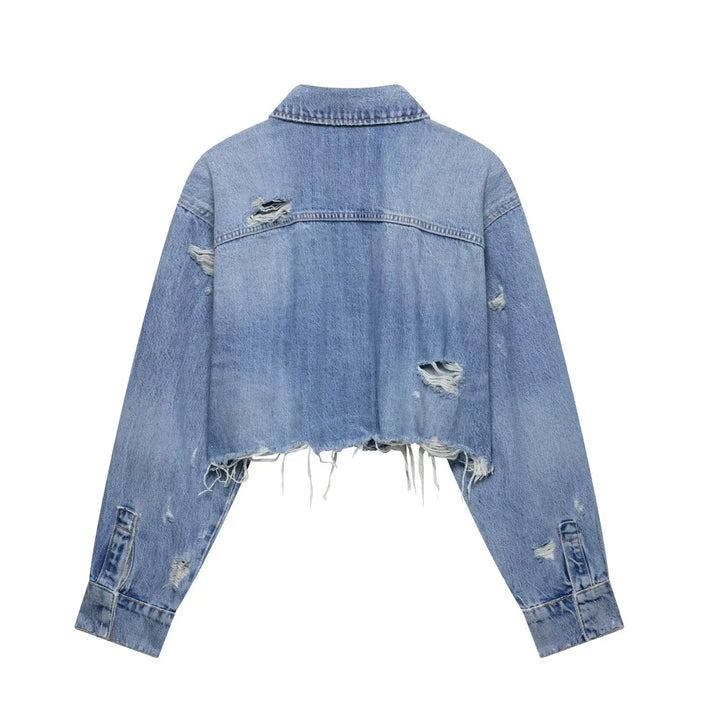 KIDCRKJ Blue Women Spring Coat Drop Shoulder Loose Short Female Denim Jacket Vintage Lapel Pocket Single Breasted Lady Jean Coat