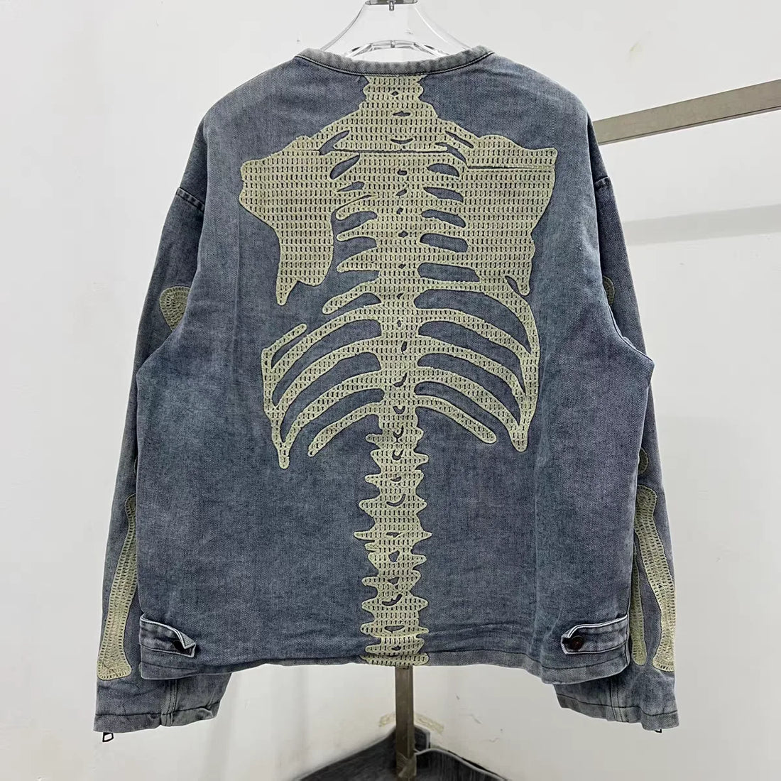 Denim denim Bone Embroidery Loose Washed Heavy Fabric Jacket Men Women High Quality Jackets Coat