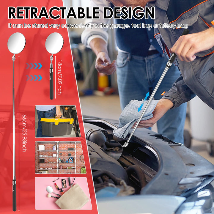 5Pcs 360° Inspection Mirror Adjust Telescoping Mirrors Extend Mechanic Tools Inspection Mirror Telescopic Handle Repairing Tools