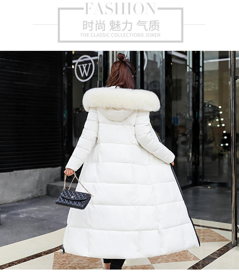 Fashion Warm Hooded Winter Coat Women Fur Collar Jacket Casual Bisic Coats Female Lady Lengthen Thickening Waterproof Slim Parka