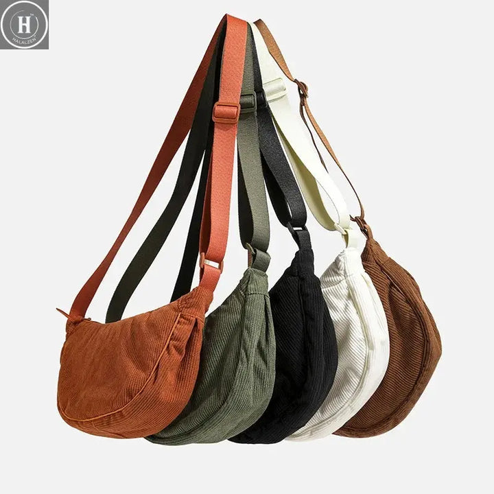 Solid Color Corduroy Women's Hobos Shoulder Bag Retro Casual Female Crossbody Bags Ladies Daily Travel Handbags Messenger Bag HALALZEN