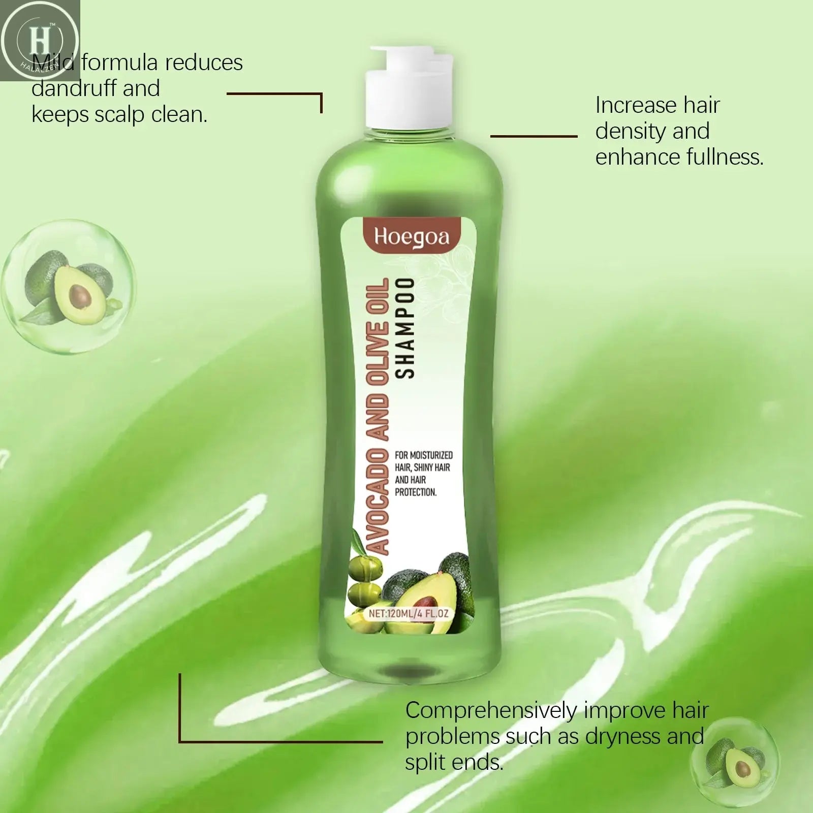 Hoegoa Avocado Oil Hair Care Set Improve Growth Thicken Deep Cleaning Plants Extract For Silky Hair Shampoo Conditioner Products HALALZEN