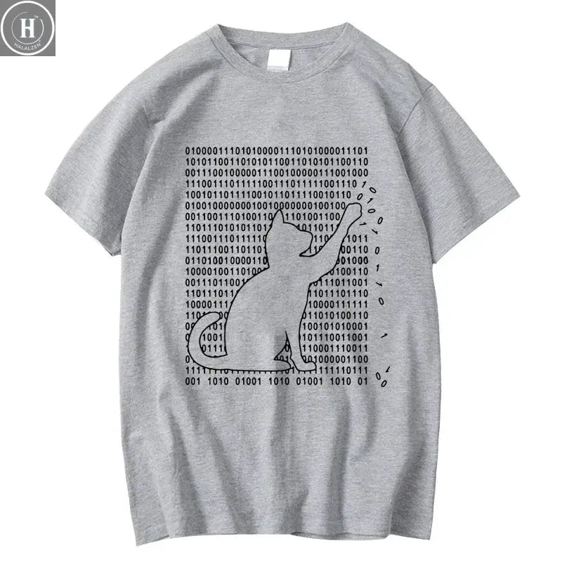 Men's High Quality T-shirt 100% Cotton Funny Cool Cat Design Print Summer Loose Short Sleeve for Men T-Shirt Male Tops Tees HALALZEN