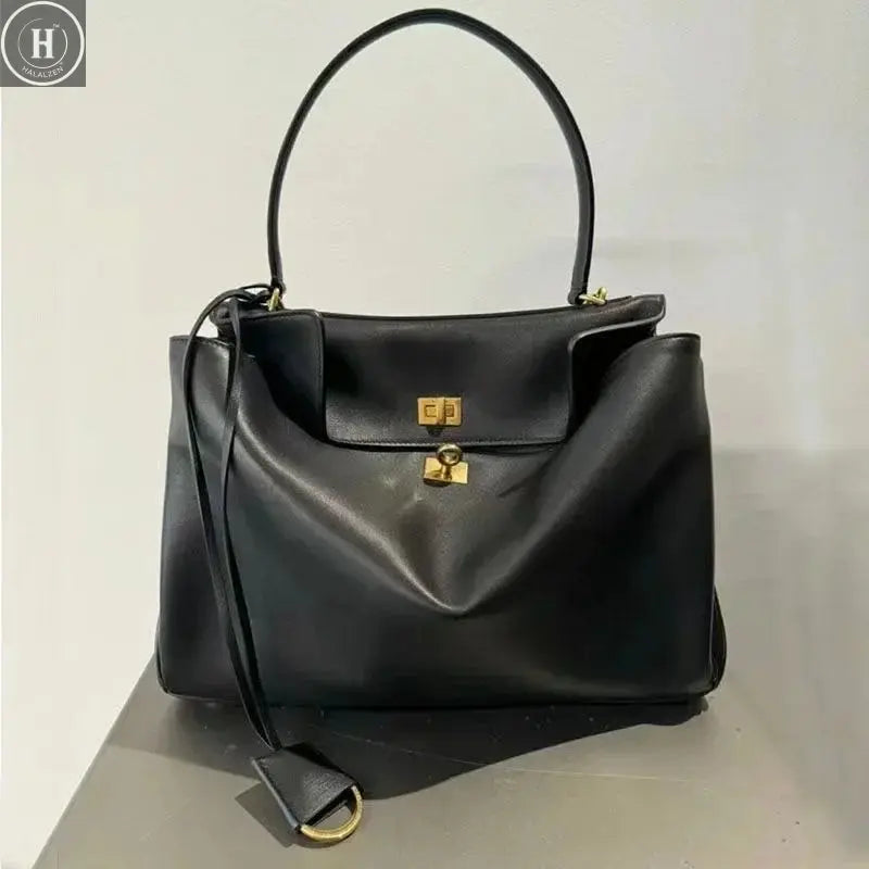 сумка через плечо женская Brand Texture Women's Luxury Brown Leather Gold Buckle Handheld Tote Bag Shoulder Bag Shoulder Bag HALALZEN