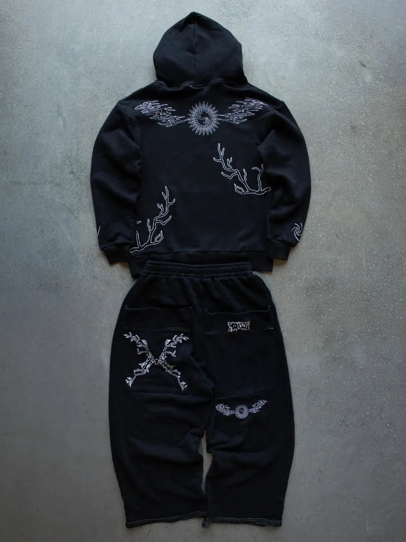 American Gothic Punk Cartoon Letter Pattern Printed Oversized Hoodie Women's Y2K Street Harajuku Loose Long Sleeve Hoodie