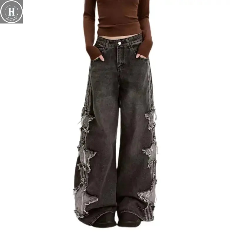 Star Jeans for Women Girls Baggy Cute Patchwork Denim Pants Y2k High Waisted Jeans Grunge Aesthetic Clothes Halalzen UK