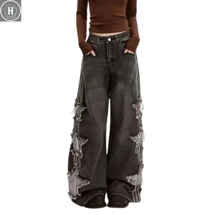Star Jeans for Women Girls Baggy Cute Patchwork Denim Pants Y2k High Waisted Jeans Grunge Aesthetic Clothes Halalzen UK