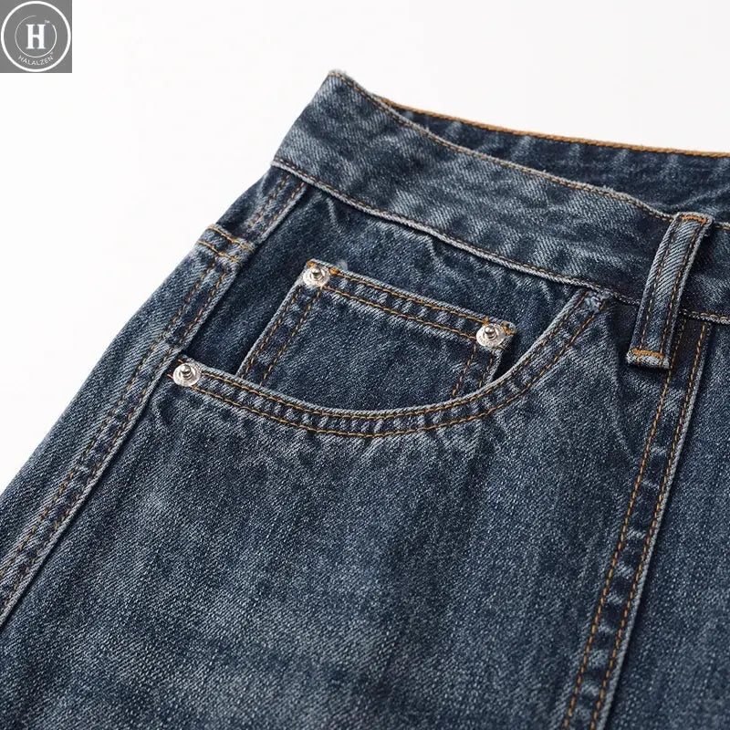 Men's Patchwork Pattern Design Baggy Jeans Cool Boy Street Style Bottoms Casual Pants Fashion Wide Leg Trousers Male Sweatpants HALALZEN