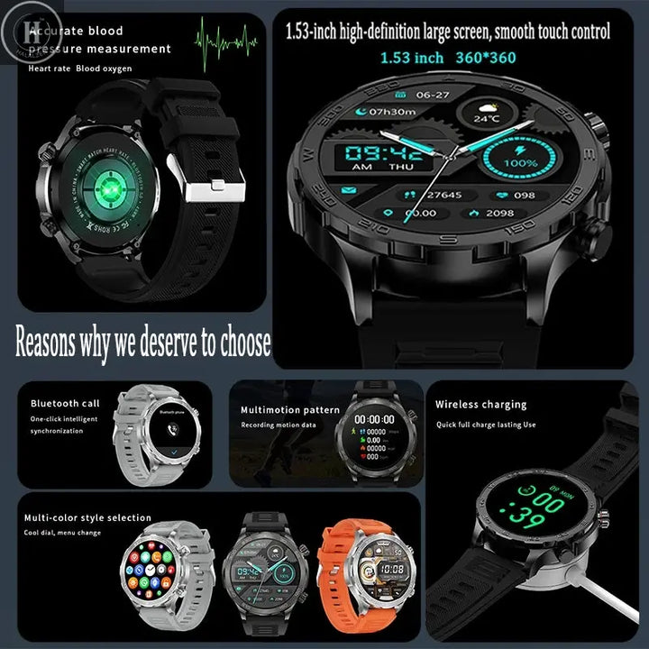 New GPS Track Smart Watch Men AMOLED HD Screen Outdoor Sports Fitness Heart Rate NFC IP68 Waterproof Bluetooth Call Smart Watch HALALZEN