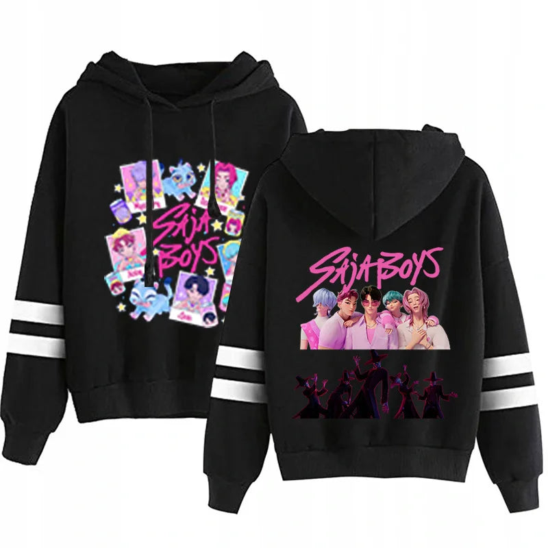 Kpop Demon Hunters Fashion Hoodie Long Sleeve Double Bar Trendy Streetwear