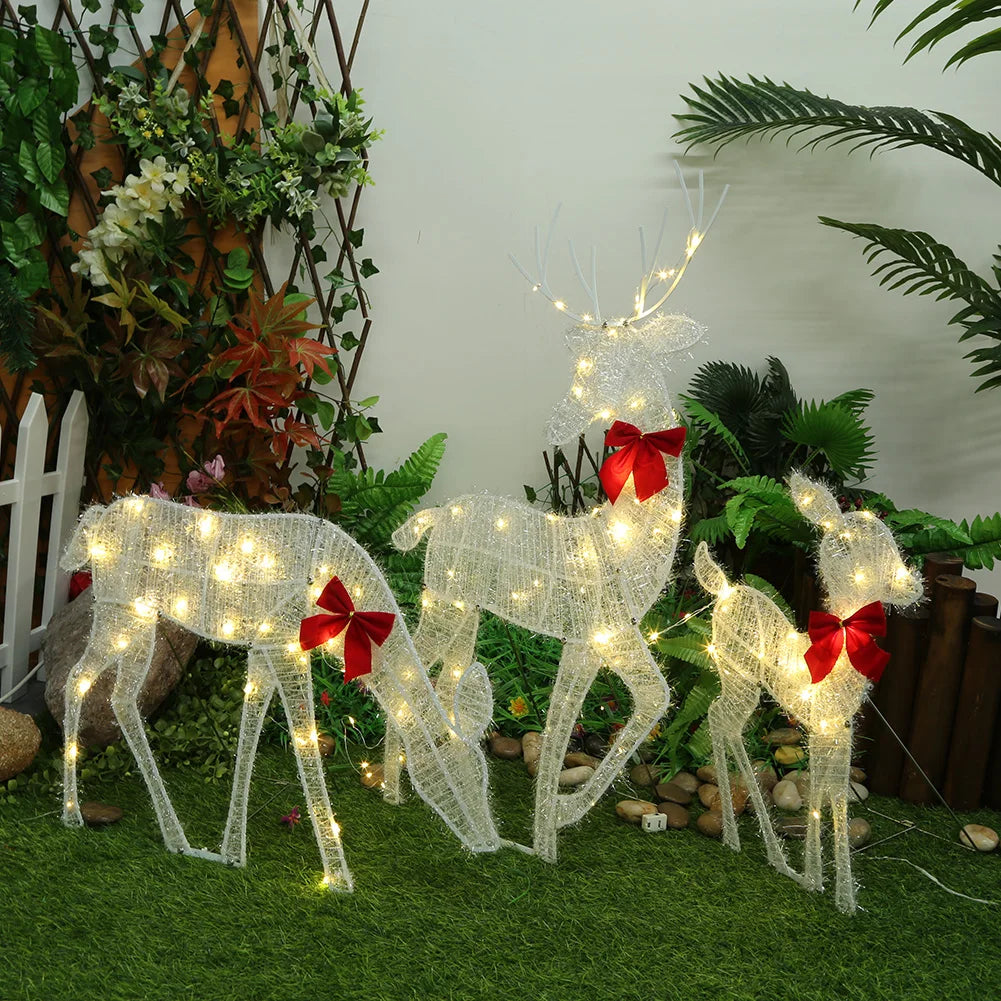 3Pcs LED Light Bucks Iron Art with 5Pcs LED String Light 2D Deer Christmas Decor Light Up Bucks Metal for Yard Patio Lawn Decor