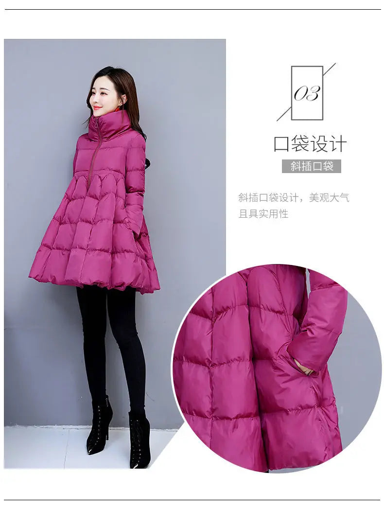 Womens Padded Down Jacket Long Loose Coat A-line Poncho Parkas Thick Skirt Cotton Outwaer Female Fashion New Winter Jacket