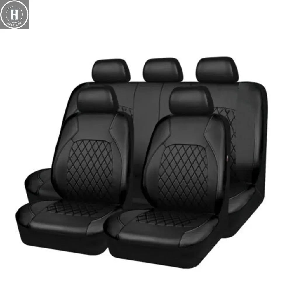 9pcs/Set Universal Car Seat Set PU Leather Car Seat Cushion Fully Surrounded Protective Pad Anti-Scratch Car Interior Accessorie HALALZEN