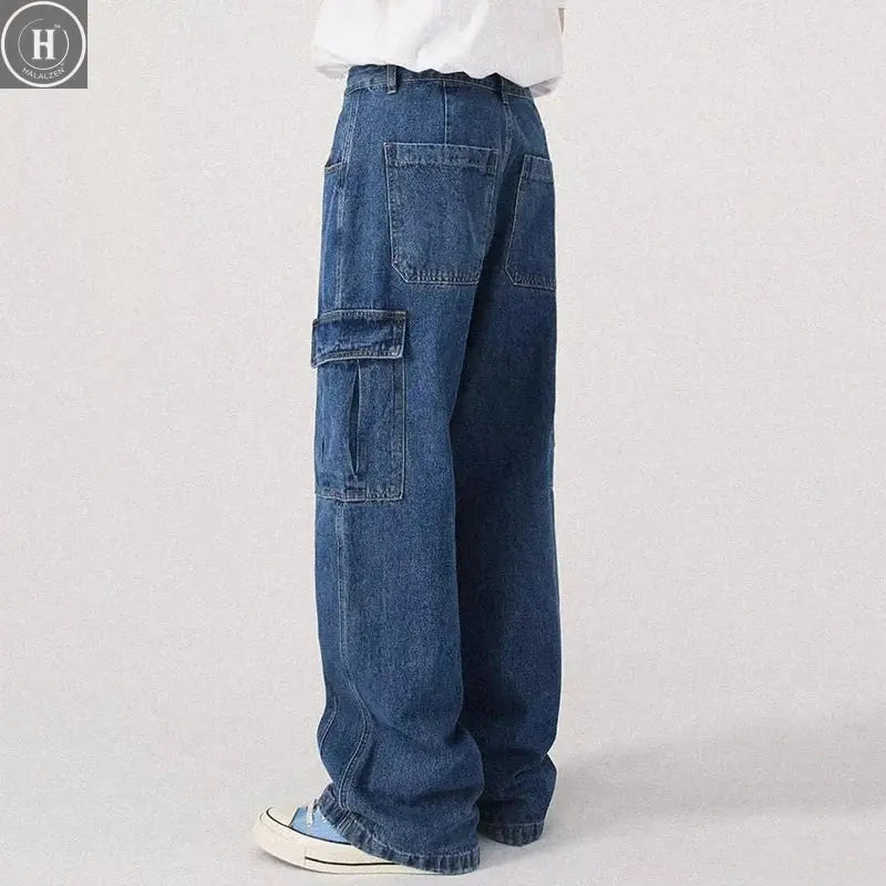 Men Baggy Oversize Cargo Jeans Male Wide Streetwear Hip Hop Pants Harajuku Fashion Straight Leg Black Blue Loose Denim Pants Halalzen UK