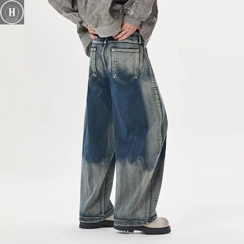 Men's Autumn Japanese Gradient Jeans Retro Washed Straight Leg Wide-leg Pants Versatile Daily Wear Loose Casual Trousers Halalzen UK