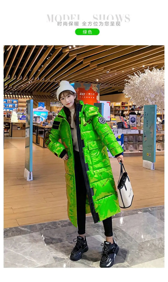 2024 New Waterproof Coats Fashion Winter Down Cotton Jacket Womens Glossy Colorful Femme Thick Warm Long Hooded Puffer Parkas