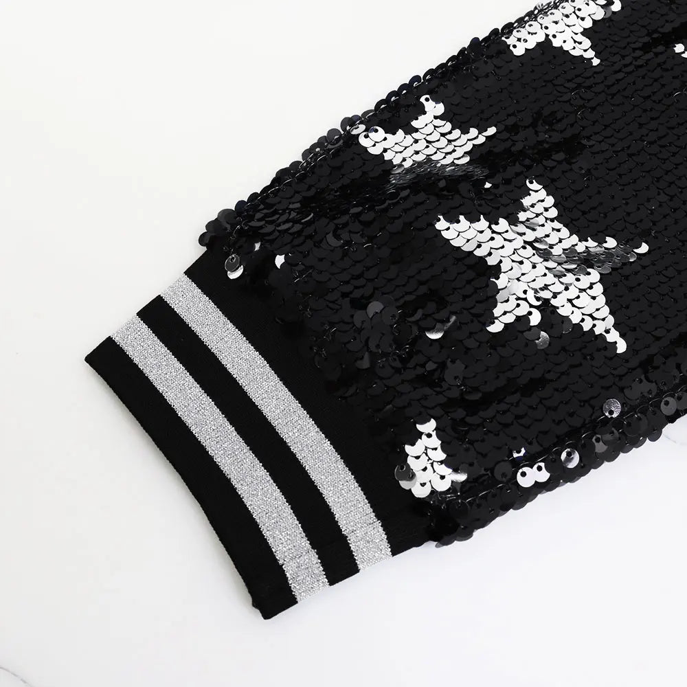 Women Bomber Gradient Color Sequins Baseball Jacket ong Sleeve Short Coats Elegant Solid Female Tops Female Ladies Office Wear