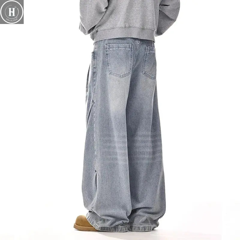 New Korean Retro Men'S Jeans High Street Straight Leg Pants Loose Casual Jeans Fashion Wide Leg Pants Halalzen UK