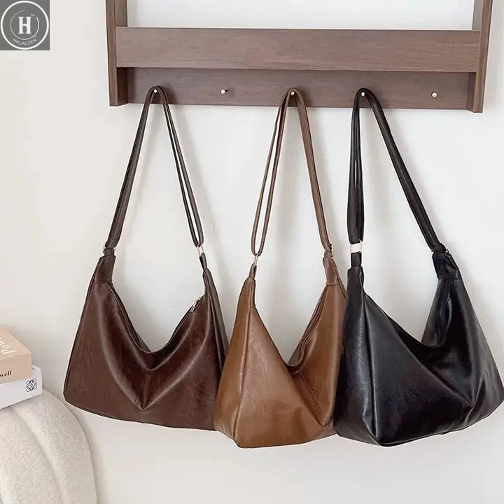 Vintage PU Leather Commuter Fashion Casual Tote Bag Maillard Stylish Crossbody Bags for Women Texture Large Capacity Temperament HALALZEN